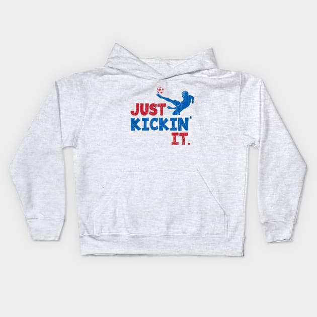 Soccer, Just Kickin' It. Red, White, & Blue © GraphicLoveShop Kids Hoodie by GraphicLoveShop